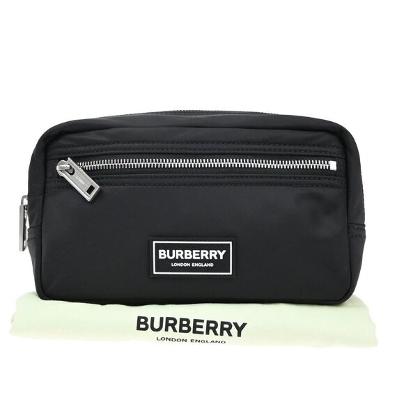 BURBERRY Logo Clutch Pouch Bag Nylon Black SHW 65RF576 - Picture 1 of 16